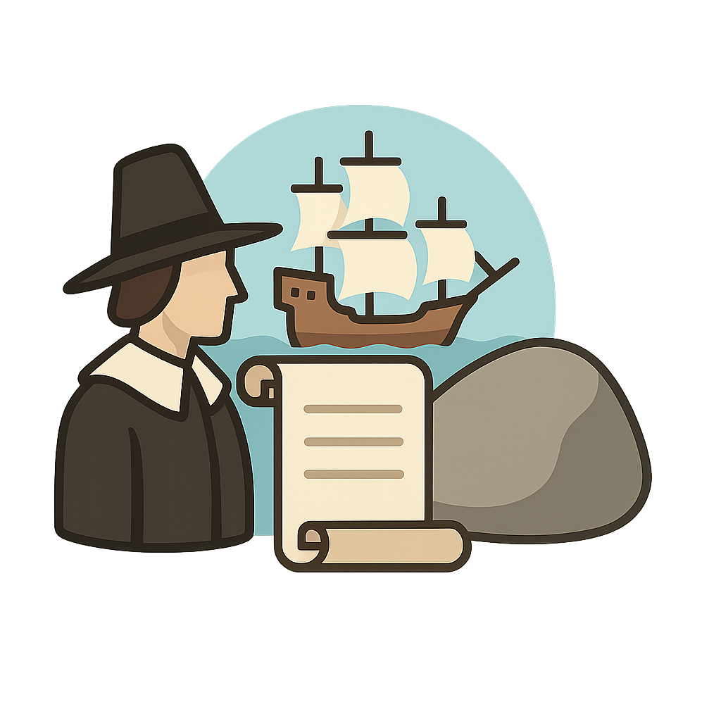 Illustration of Pilgrims land at Plymouth (1620)