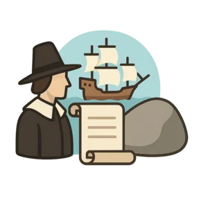 Illustration of Pilgrims land at Plymouth (1620)