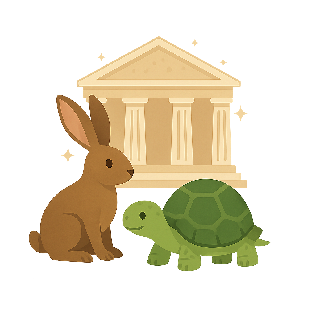 Illustration of The Tortoise and the Hare - Greek