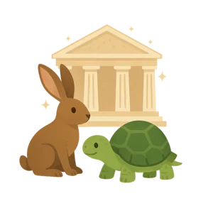 Illustration of The Tortoise and the Hare - Greek