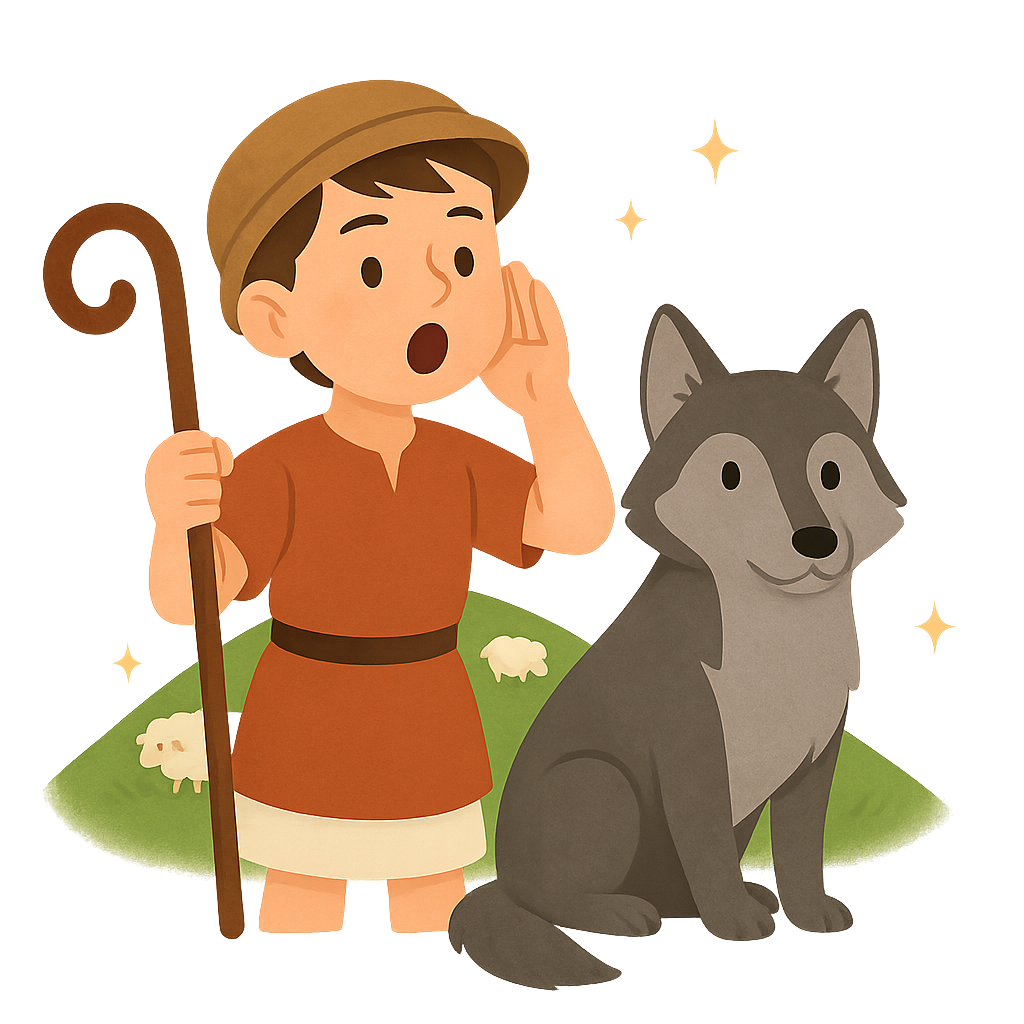 Illustration of The Boy Who Cried Wolf - Greek