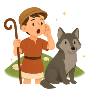 Illustration of The Boy Who Cried Wolf - Greek