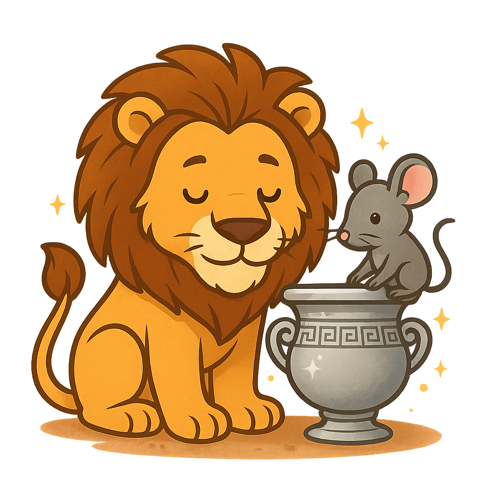 Illustration of The Lion and the Mouse - Greek