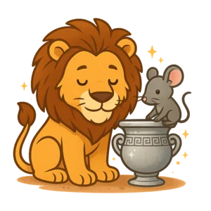 Illustration of The Lion and the Mouse - Greek