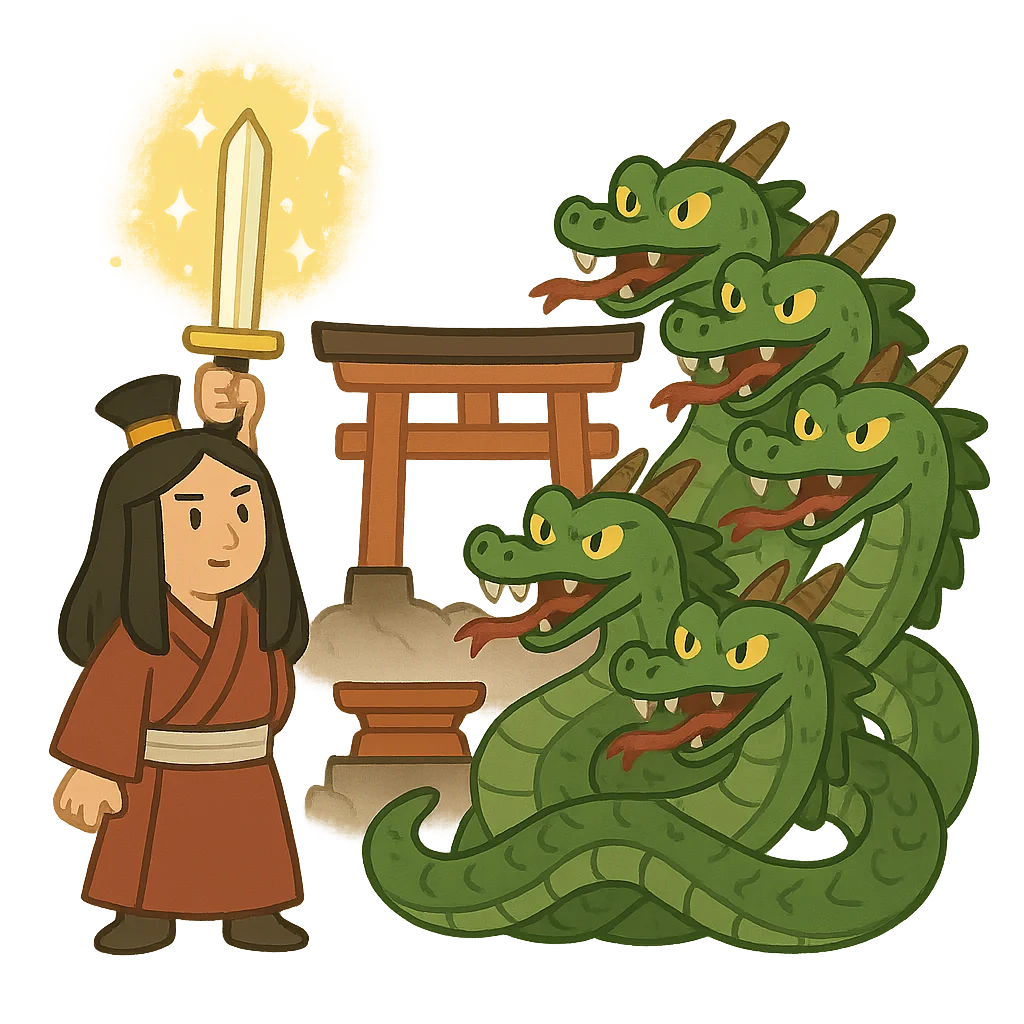 Illustration of Susanoo and the Yamata no Orochi - Japanese