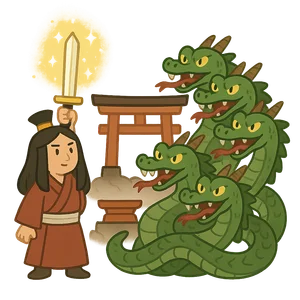Illustration of Susanoo and the Yamata no Orochi - Japanese