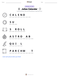 Julian Calendar printable worksheet preview