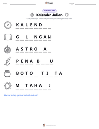 Prabaca lembar kerja cetak Kalender Julian