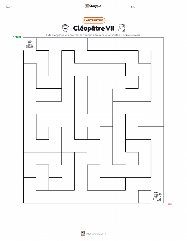 Feuille de travail sur le labyrinthe de Cléopâtre avec une clé de réponse