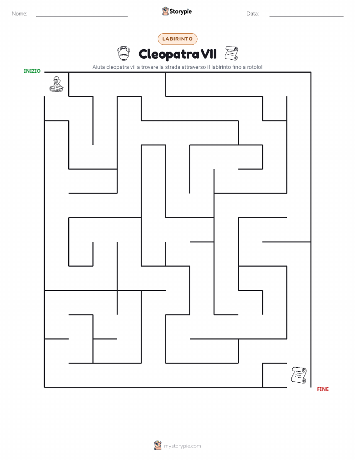 Scheda di lavoro labirinto di Cleopatra con una chiave di risposta
