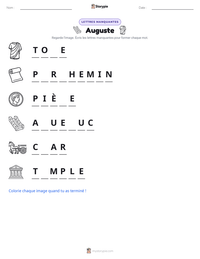 Aperçu de la feuille de travail imprimable Auguste