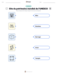 Aperçu de la feuille de travail imprimable Site du patrimoine mondial de l'UNESCO