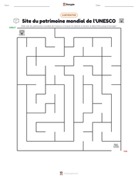 Aperçu de la feuille de travail imprimable Site du patrimoine mondial de l'UNESCO