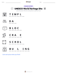 UNESCO World Heritage Site printable worksheet preview