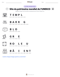 Aperçu de la feuille de travail imprimable Site du patrimoine mondial de l'UNESCO