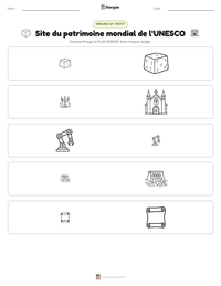 Aperçu de la feuille de travail imprimable Site du patrimoine mondial de l'UNESCO
