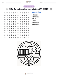 Aperçu de la feuille de travail imprimable Site du patrimoine mondial de l'UNESCO