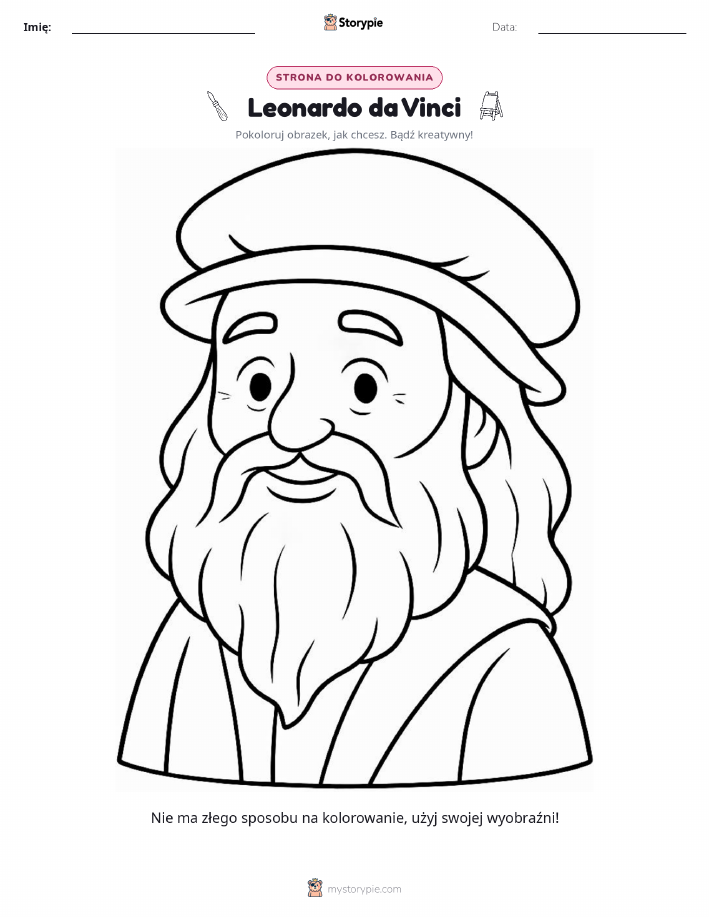 Arkusz roboczy do kolorowania Leonarda da Vinci