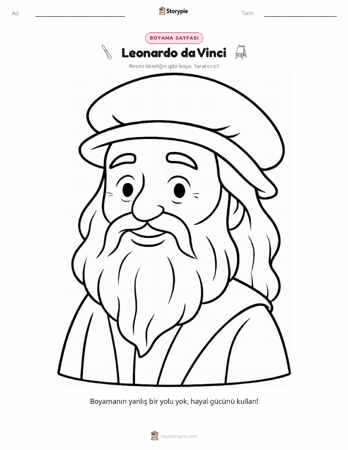 Leonardo da Vinci boyama sayfası çalışma sayfası