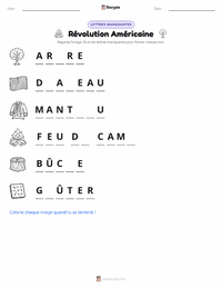 Aperçu de la feuille de travail imprimable Révolution américaine