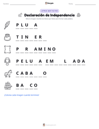 Vista previa de la hoja de trabajo imprimible de Declaración de Independencia
