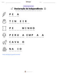 Prévia da folha de atividades imprimível Declaração de Independência