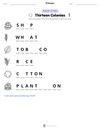 Thirteen Colonies printable worksheet preview
