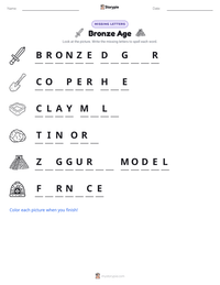 Bronze Age printable worksheet preview