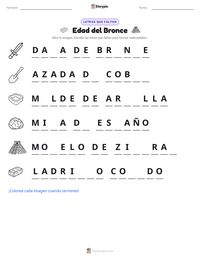 Vista previa de la hoja de trabajo imprimible de Edad del Bronce