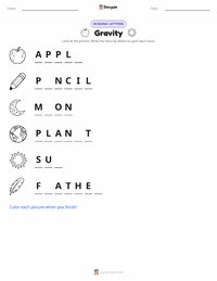 Gravity printable worksheet preview