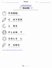 Aperçu de la feuille de travail imprimable Gravité