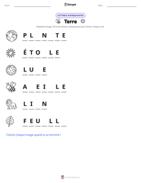 Aperçu de la feuille de travail imprimable Terre