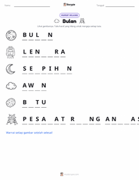 Prabaca lembar kerja cetak Bulan