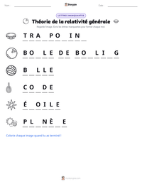Aperçu de la feuille de travail imprimable Théorie de la relativité générale