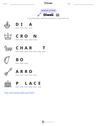 Diwali printable worksheet preview