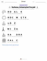 Podgląd drukowalnego arkusza ćwiczeń Paryż