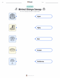 I. Dünya Savaşı çocuklar için yazdırılabilir çalışma sayfası