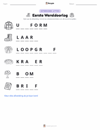 Eerste Wereldoorlog afdrukbare werkblad voorbeeld