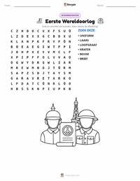 Eerste Wereldoorlog afdrukbare werkblad voorbeeld