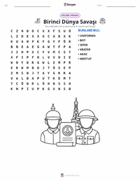 I. Dünya Savaşı yazdırılabilir çalışma sayfası önizlemesi