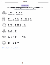Mass–energy equivalence (E=mc²) printable worksheet preview