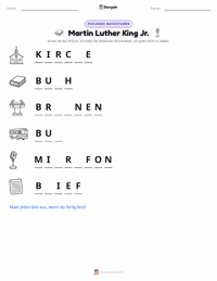 Martin Luther King Jr. druckbare Arbeitsblatt Vorschau