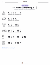 Martin Luther King Jr. yazdırılabilir çalışma sayfası önizlemesi