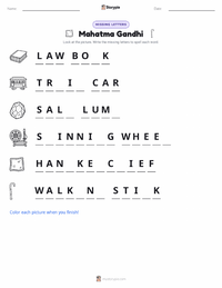 Mahatma Gandhi printable worksheet preview