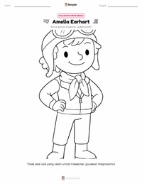 Halaman mewarnai Amelia Earhart untuk anak-anak