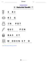 Kasturbai Gandhi printable worksheet preview