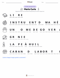 Aperçu de la feuille de travail imprimable Marie Curie