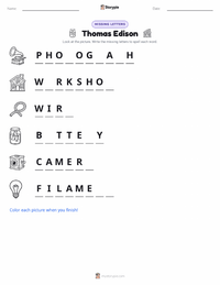 Thomas Edison printable worksheet preview