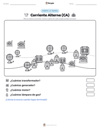 Vista previa de la hoja de trabajo imprimible de Corriente Alterna (CA)