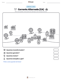 Prévia da folha de atividades imprimível Corrente Alternada (CA)